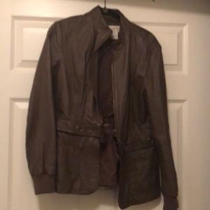 Brown convertible leather jacket